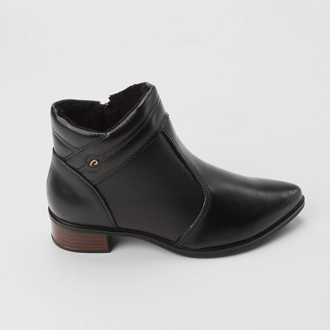 Ankle Boot Feminina Pegada Original Couro Salto Bloco Preto