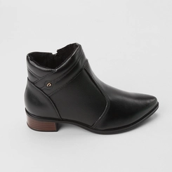 Ankle Boot Feminina Pegada Original Couro Salto Bloco Preto