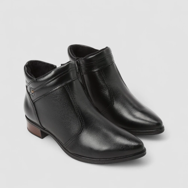 Ankle Boot Feminina Pegada Original Couro Salto Bloco Preto