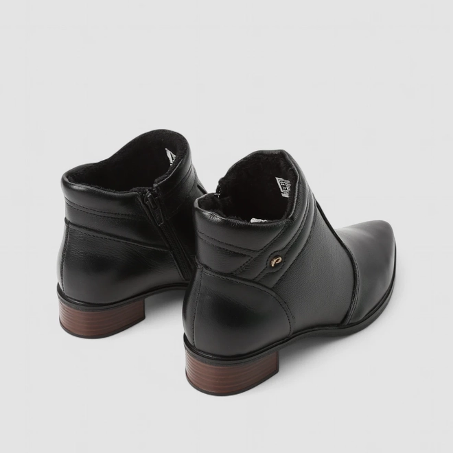 Ankle Boot Feminina Pegada Original Couro Salto Bloco Preto