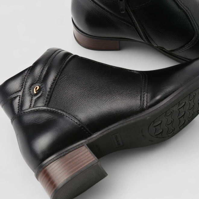 Ankle Boot Feminina Pegada Original Couro Salto Bloco Preto