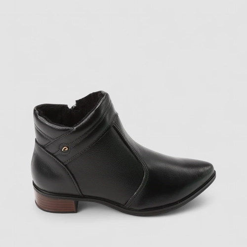 Ankle Boot Feminina Pegada Original Couro Salto Bloco Preto