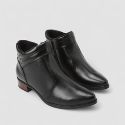 Ankle Boot Feminina Pegada Original Couro Salto Bloco Preto