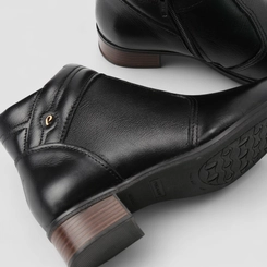 Ankle Boot Feminina Pegada Original Couro Salto Bloco Preto