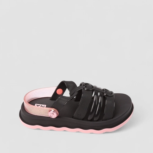 Sandália Infantil Zaxy Zip Glitter Preta e Rosa