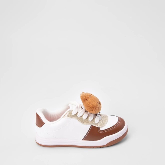 Tênis Casual Infantil Molekinha Recortes Glitter Capivara Branco