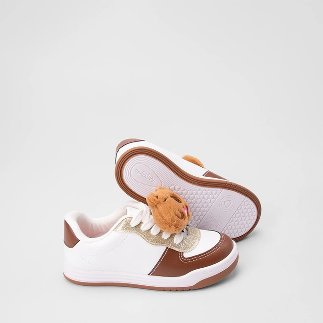 Tênis Casual Infantil Molekinha Recortes Glitter Capivara Branco