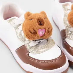 Tênis Casual Infantil Molekinha Recortes Glitter Capivara Branco