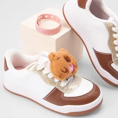 Tênis Casual Infantil Molekinha Recortes Glitter Capivara Branco