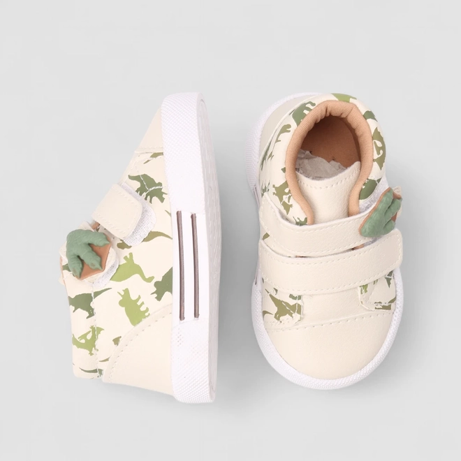 Tênis Casual Bebê Vertus Dinossauro Bege & Verde