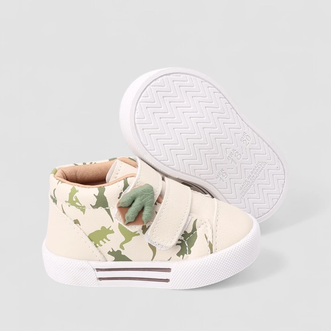 Tênis Casual Bebê Vertus Dinossauro Bege & Verde