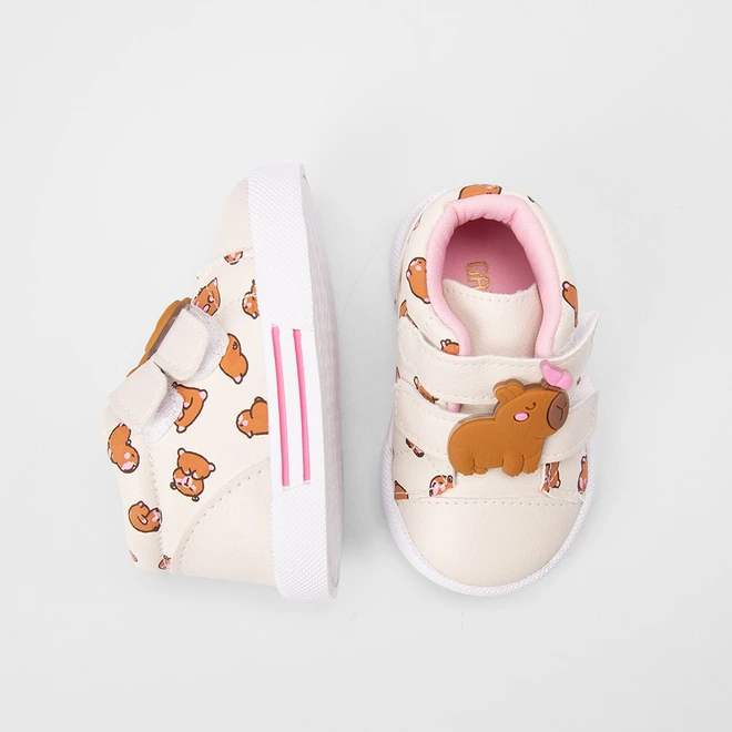 Tênis Casual Bebê Gabrielinha Tira Contato Capivara Off White