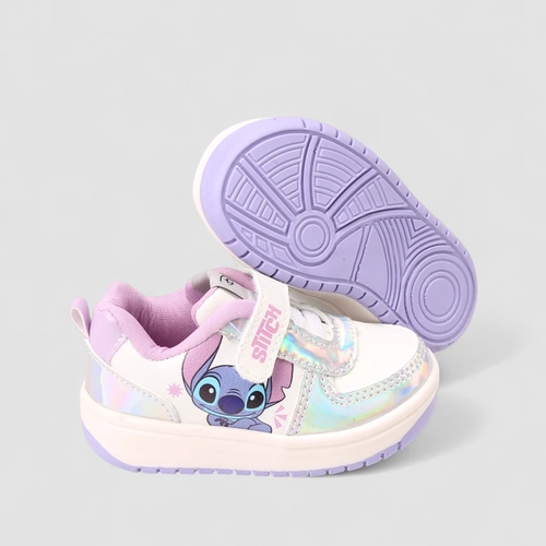Tênis Casual Bebê Disney Stitch Detalhe Recorte Holográfico Branco