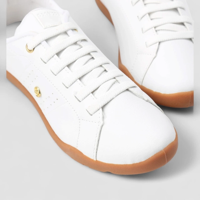 Tênis Casual Feminino Penélope Detalhe Verniz Branco