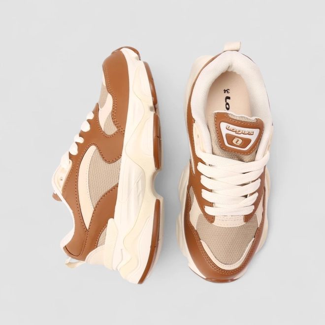 Tênis Chunky Feminino Logus Graviton Original Branco & Caramelo