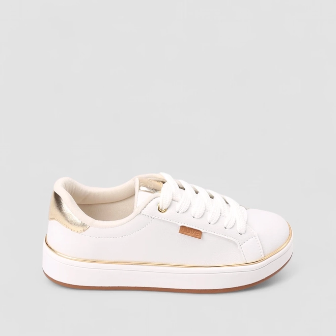 Tênis Casual Feminino Gabriela Detalhes Dourados Branco