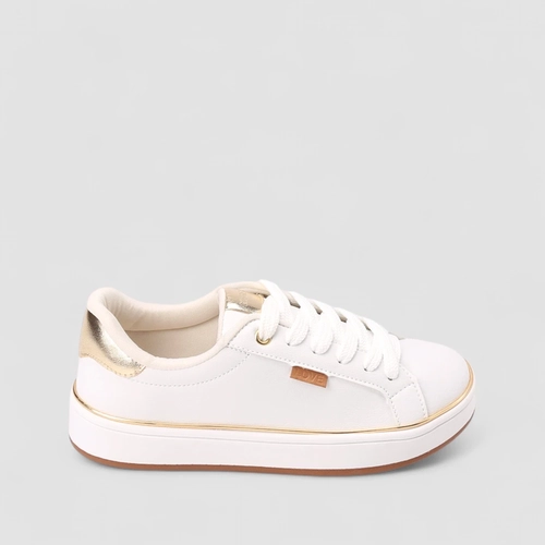 Tênis Casual Feminino Gabriela Detalhes Dourados Branco