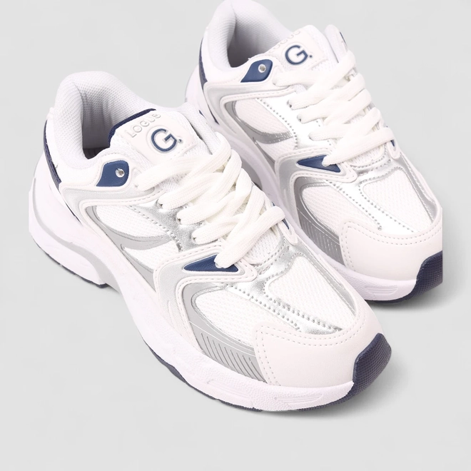 Tênis Casual Feminino Logus Original Detalhe Recorte Metalizado Branco