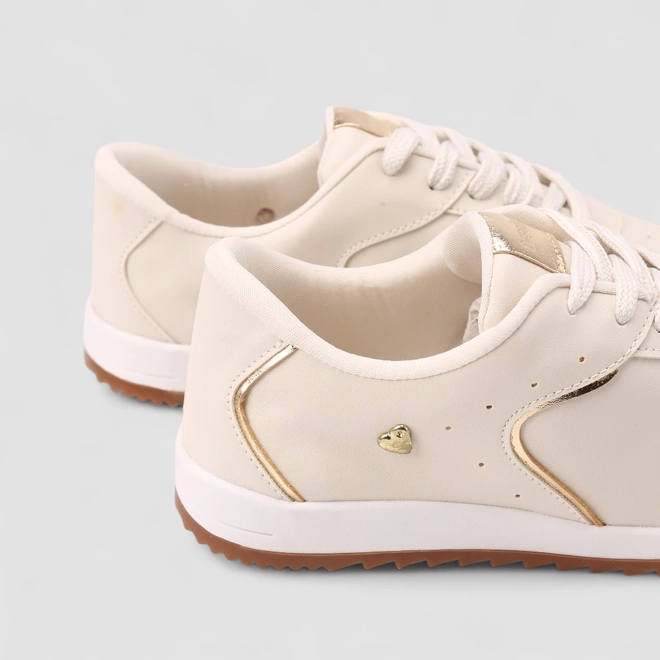 Tênis Casual Feminino Gabriela Detalhe Dourado Off White