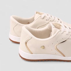 Tênis Casual Feminino Gabriela Detalhe Dourado Off White