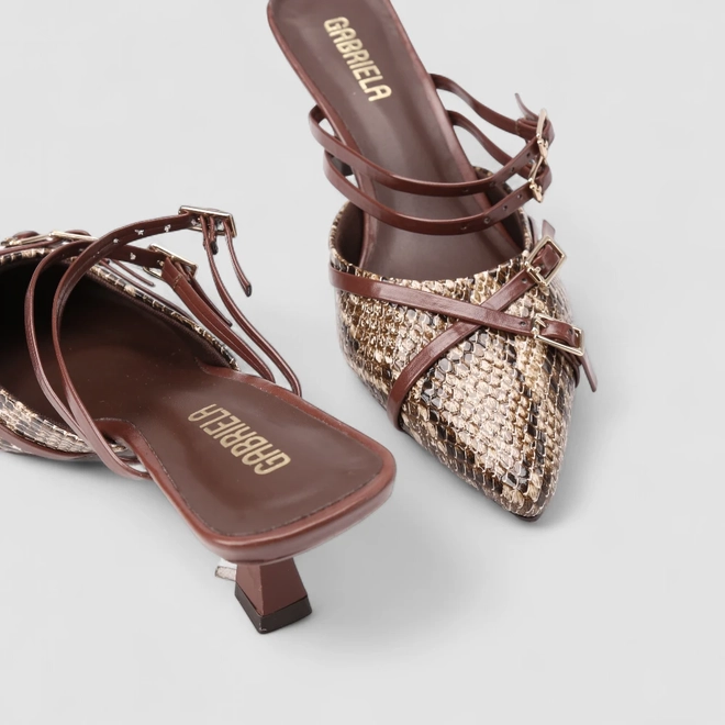 Mule Feminina Gabriela Textura Cobra Marrom