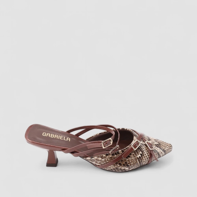 Mule Feminina Gabriela Textura Cobra Marrom