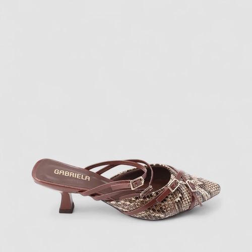 Mule Feminina Gabriela Textura Cobra Marrom