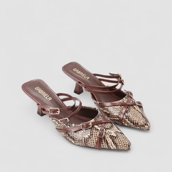 Mule Feminina Gabriela Textura Cobra Marrom