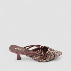 Mule Feminina Gabriela Textura Cobra Marrom