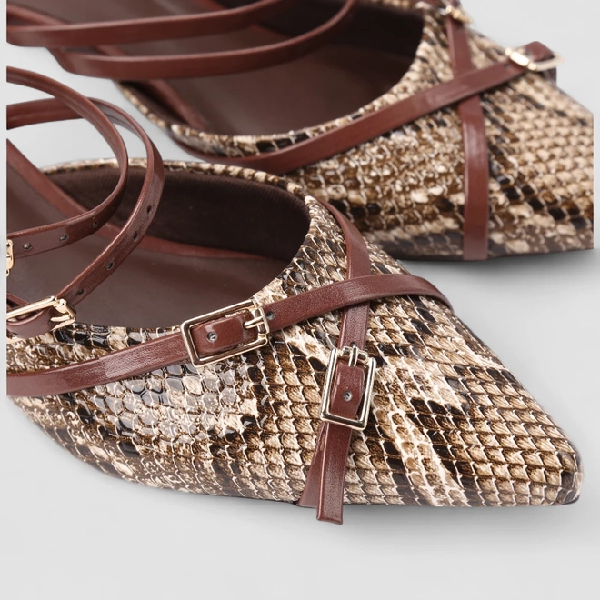 Mule Feminina Gabriela Textura Cobra Marrom