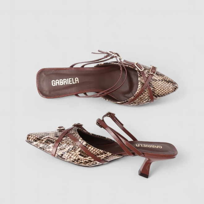 Mule Feminina Gabriela Textura Cobra Marrom