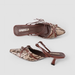 Mule Feminina Gabriela Textura Cobra Marrom
