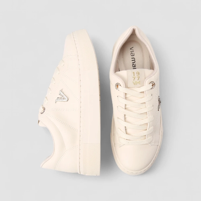Tênis Casual Feminino Via Marte Strass Marfim