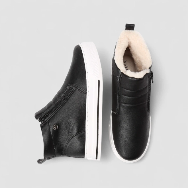 Tênis Casual Feminino Via Marte Zíper Com Pelúcia Preto