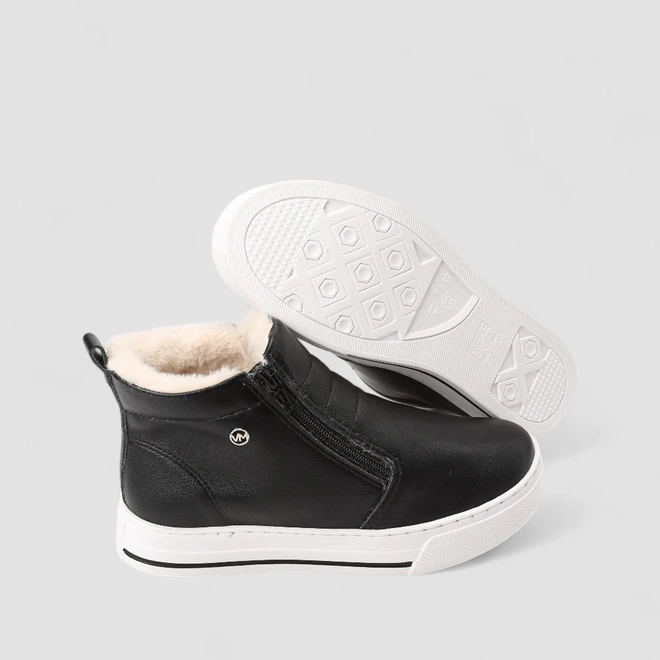 Tênis Casual Feminino Via Marte Zíper Com Pelúcia Preto