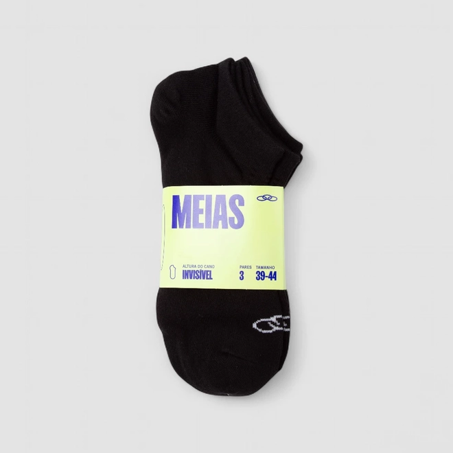 Kit Meia Cano Invisível Olympikus 3 Pares 39-44 Preto