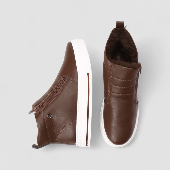 Tênis Casual Feminino Via Marte Zíper Com Pelúcia Marrom
