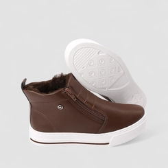 Tênis Casual Feminino Via Marte Zíper Com Pelúcia Marrom