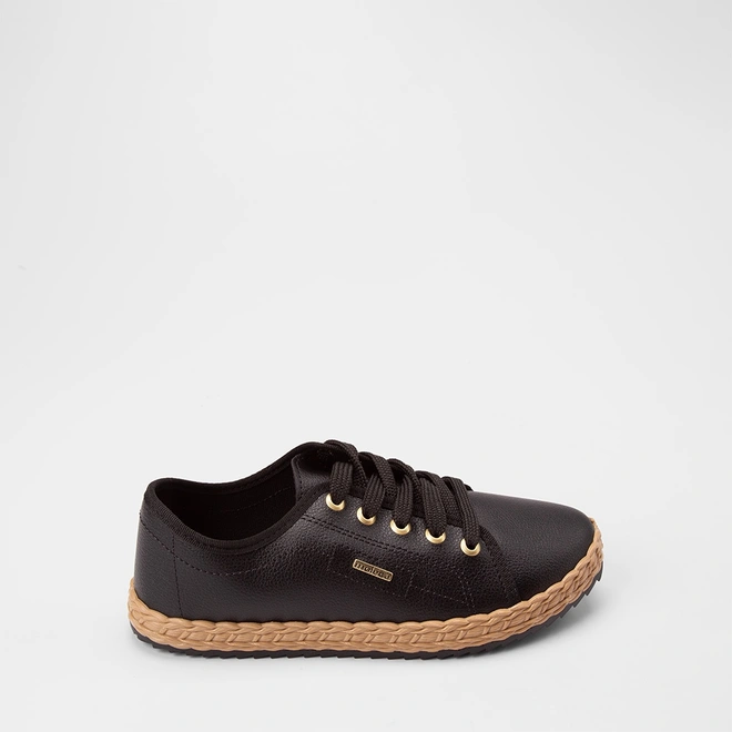 Tênis Casual Feminino Moleca Detalhe Trançado Preto