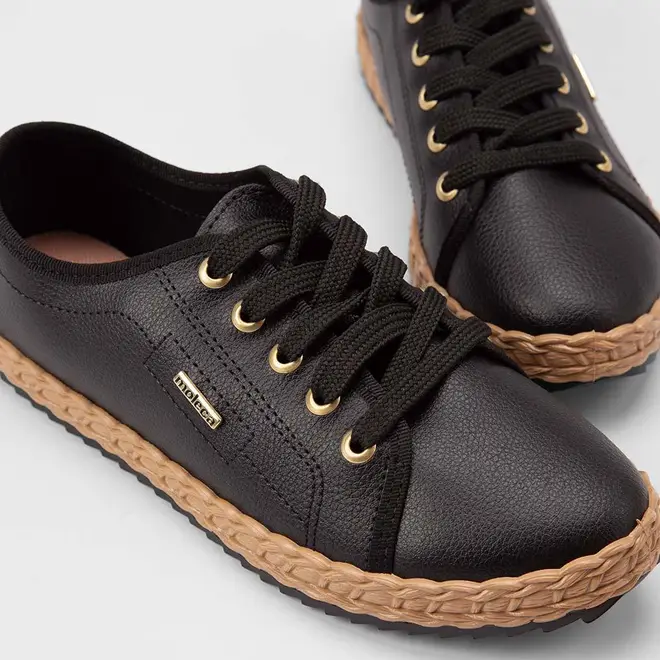 Tênis Casual Feminino Moleca Detalhe Trançado Preto