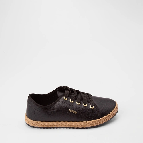 Tênis Casual Feminino Moleca Detalhe Trançado Preto