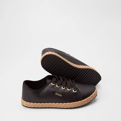 Tênis Casual Feminino Moleca Detalhe Trançado Preto