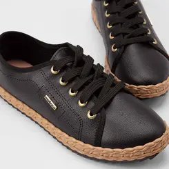 Tênis Casual Feminino Moleca Detalhe Trançado Preto