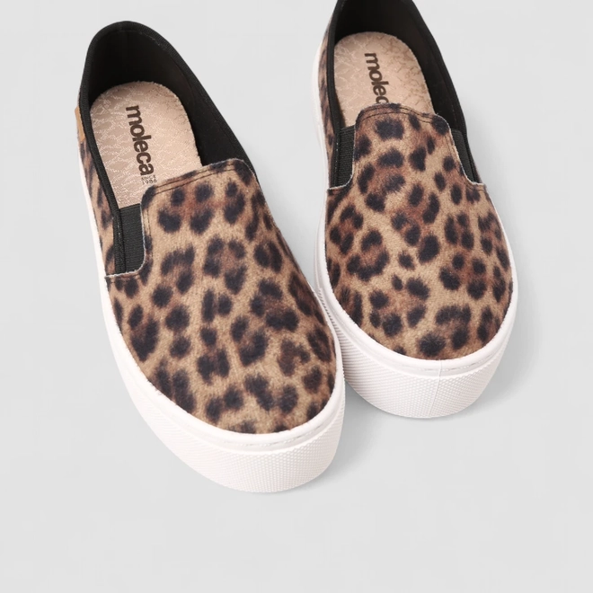 Slip on Feminino Moleca Animal Print Onça Multicor