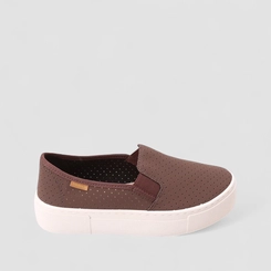 Slip On Feminino Moleca Calce Fácil Perfuros Marrom