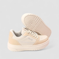 Tênis Casual Feminino Ollie Original Recortes Bege