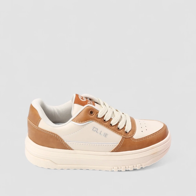 Tênis Casual Feminino Ollie Originals Bege & Marrom
