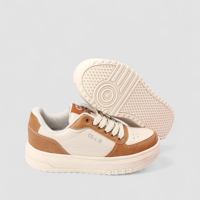 Tênis Casual Feminino Ollie Originals Bege & Marrom