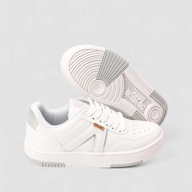 Tênis Casual Feminino Ollie Original Recorte Metalizado Branco