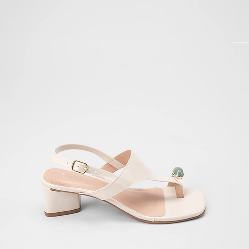 Sandália Feminina Penélope Salto Geométrico Enfeite Pedraria Off White